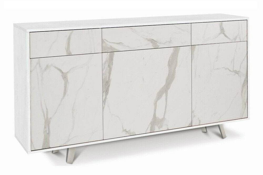 Mobile Madia 3 ante e 3 cassetti  H92 L164 P41 Cm Struttura Bianco ossido Frontali color Marmo 7076k Sarmog