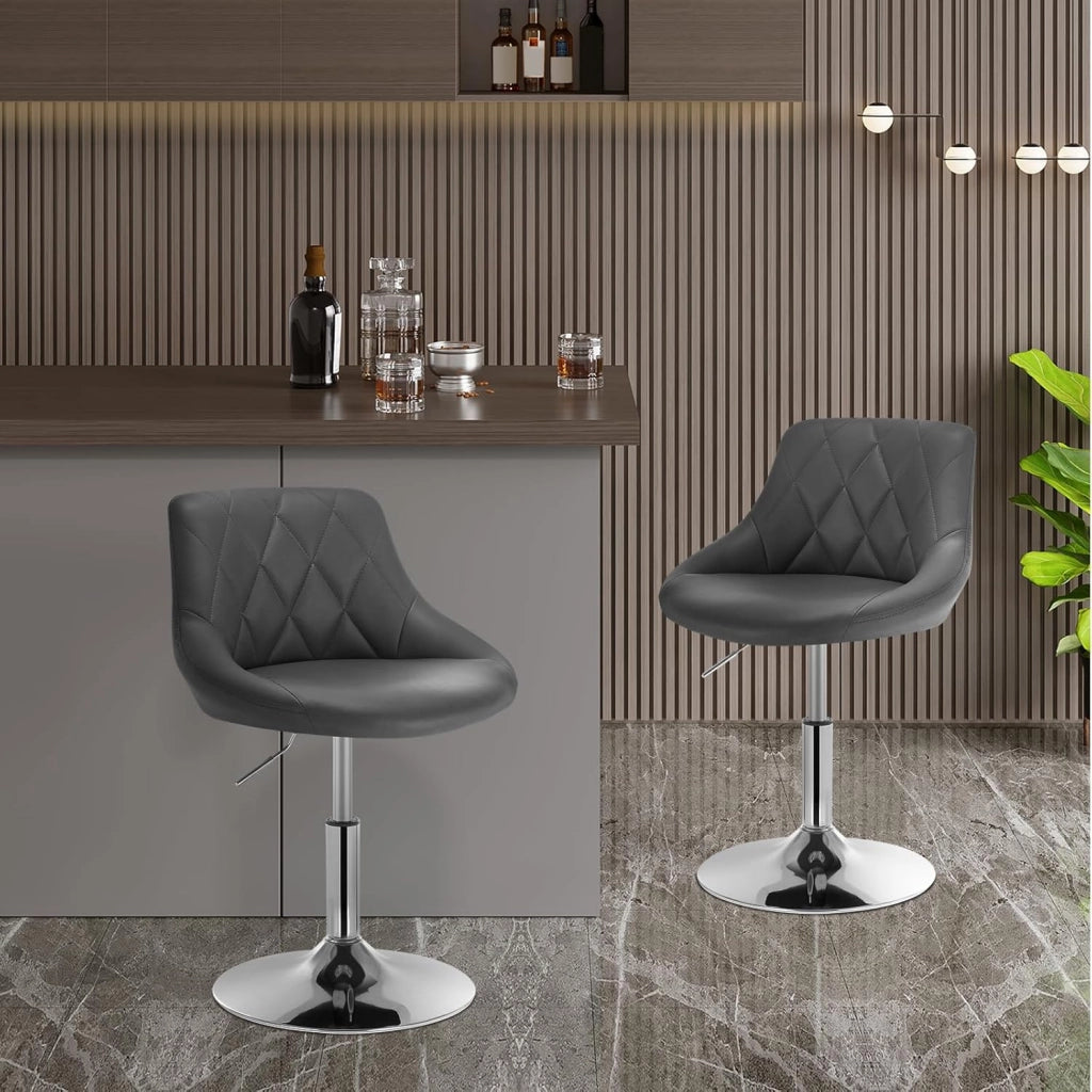 Set di 2 Casa Sedia Alta per Cucina con Schienale in PU, senza Poggiapiedi, l'altezza può essere regolata tra 42-58 cm, Grigio, BH241gr-2