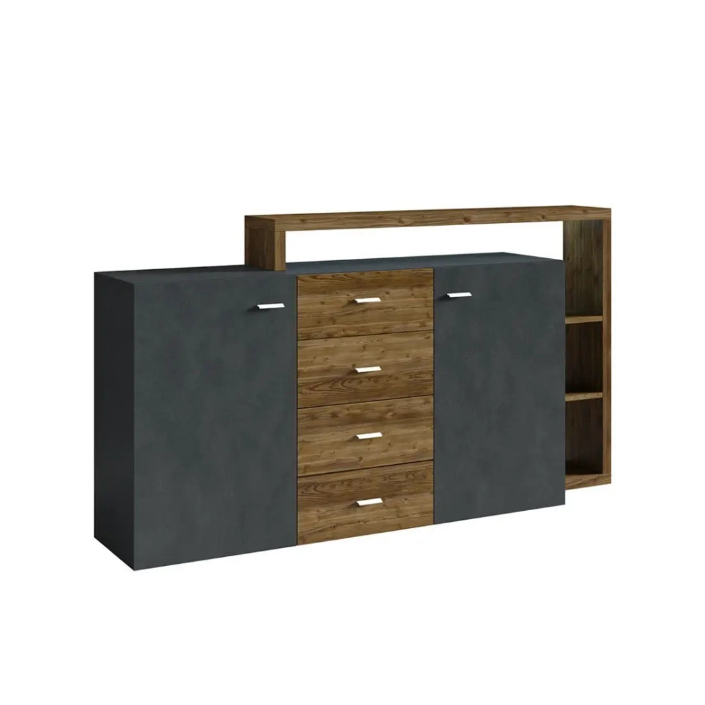 Credenza con scaffale integrato collezione BERGAMO 180cm. Colori grigio e rovere scuro.
