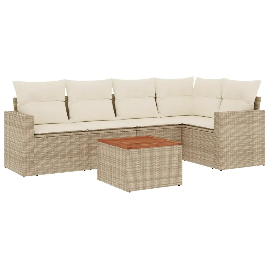 Set Divano da Giardino 6 pz con Cuscini Beige in Polyrattan