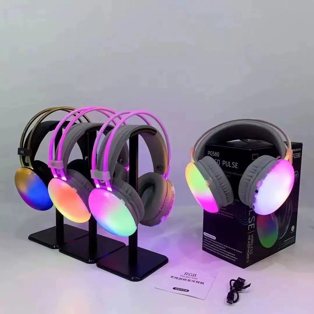 Trade Shop - Cuffie Wireless Ricaricabile Bluetooth V5.3 Luci Rgb Led Auricolare Musica Pc Smartphone -