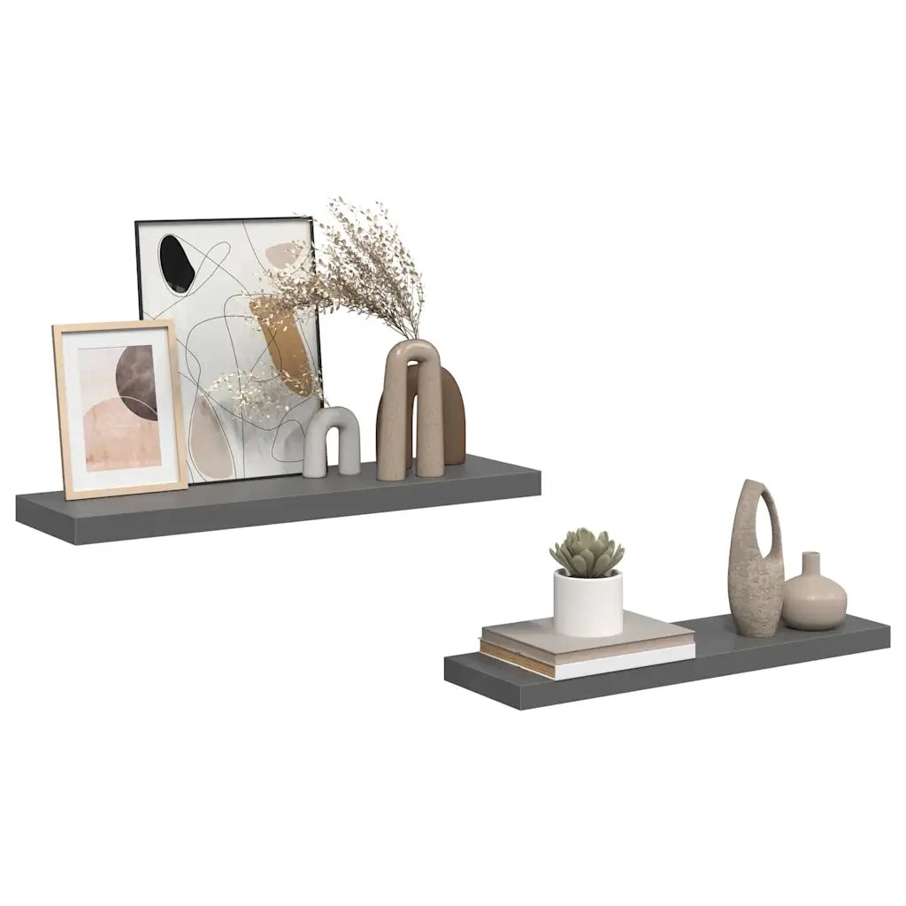 Scaffali a Parete 2 pz Grigio Lucido 80x23,5x3,8 cm in MDF 323794