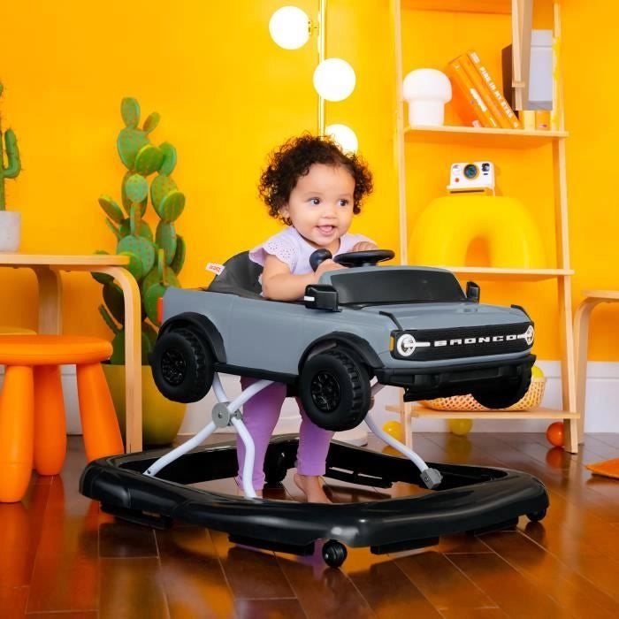BRIGHT STARTS Centro attività e girello 4 in 1 Ford Bronco, Volante interattivo e rimovibile, Grigio, dai 6 mesi in su