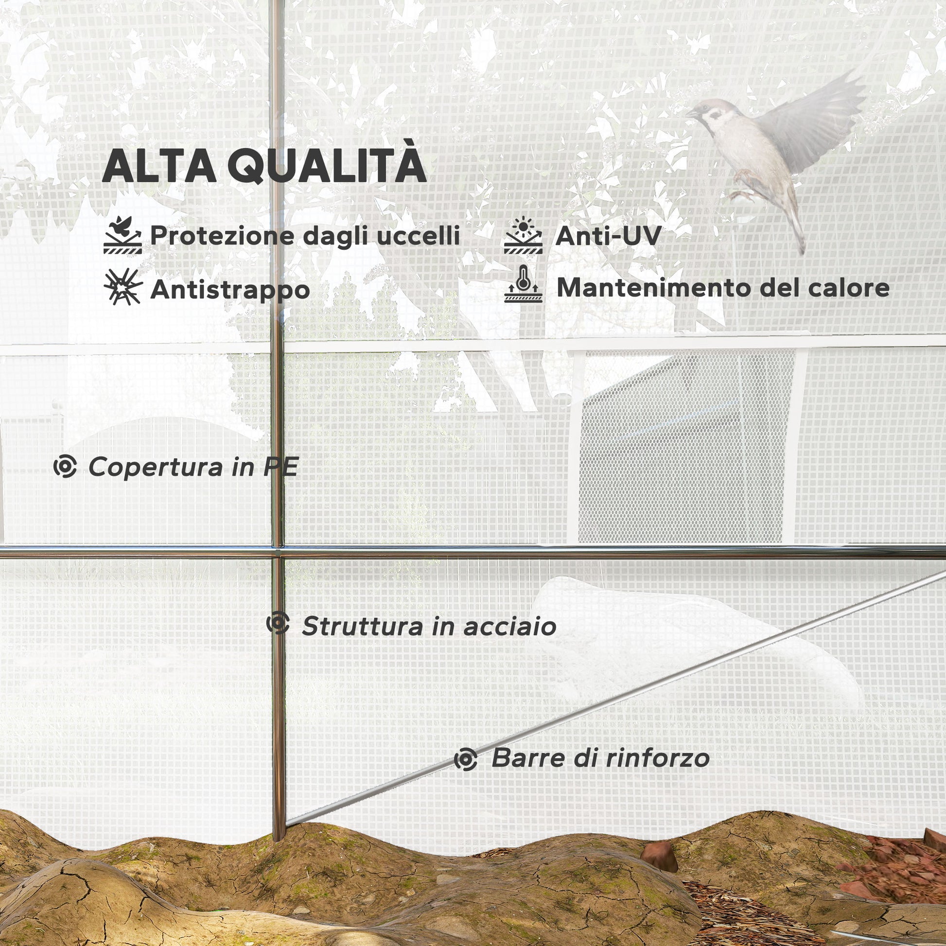 Serra a Tunnel 8x3x2 m con Rivestimento in Plastica e Acciaio Rinforzato Bianco