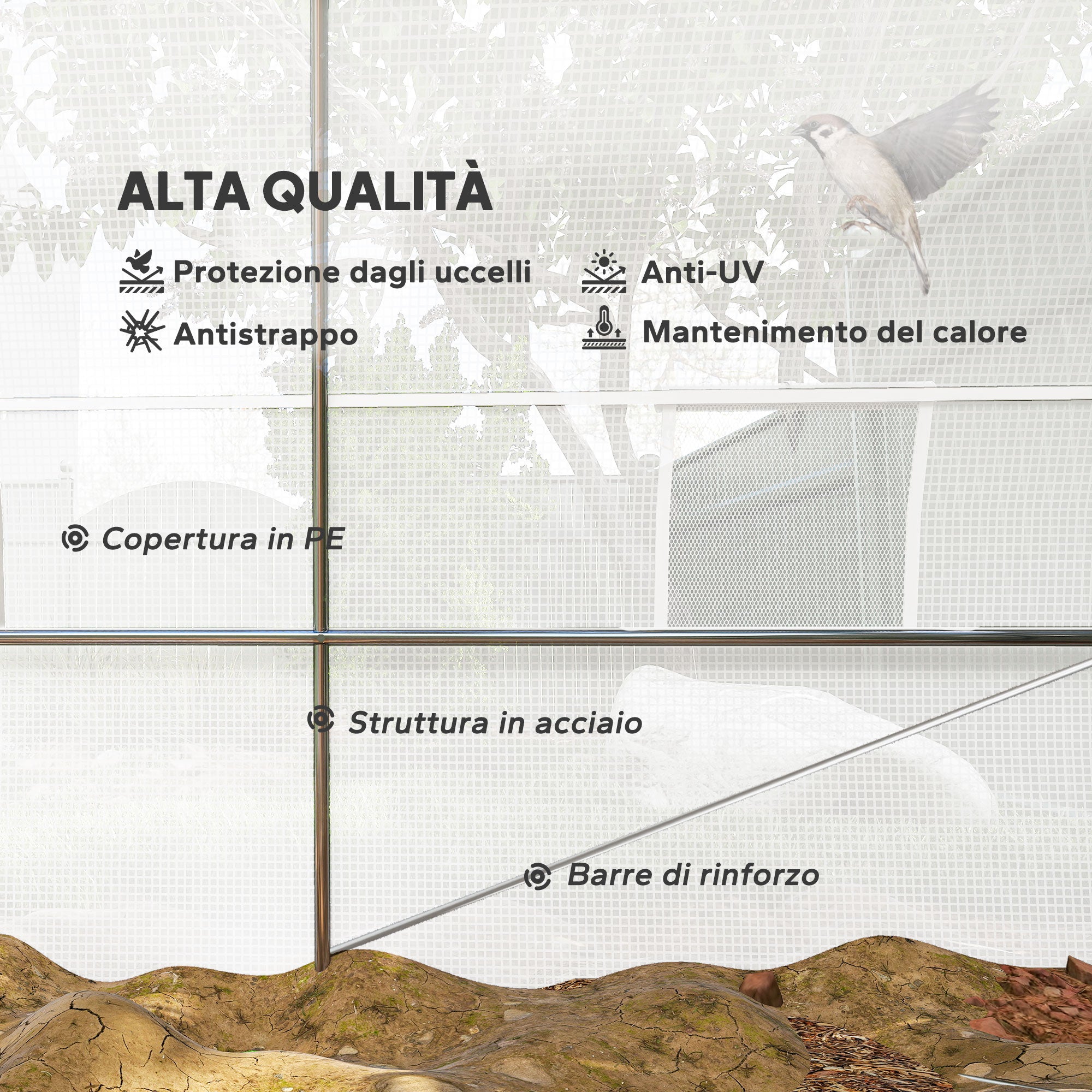 Serra a Tunnel 8x3x2 m con Rivestimento in Plastica e Acciaio Rinforzato Bianco