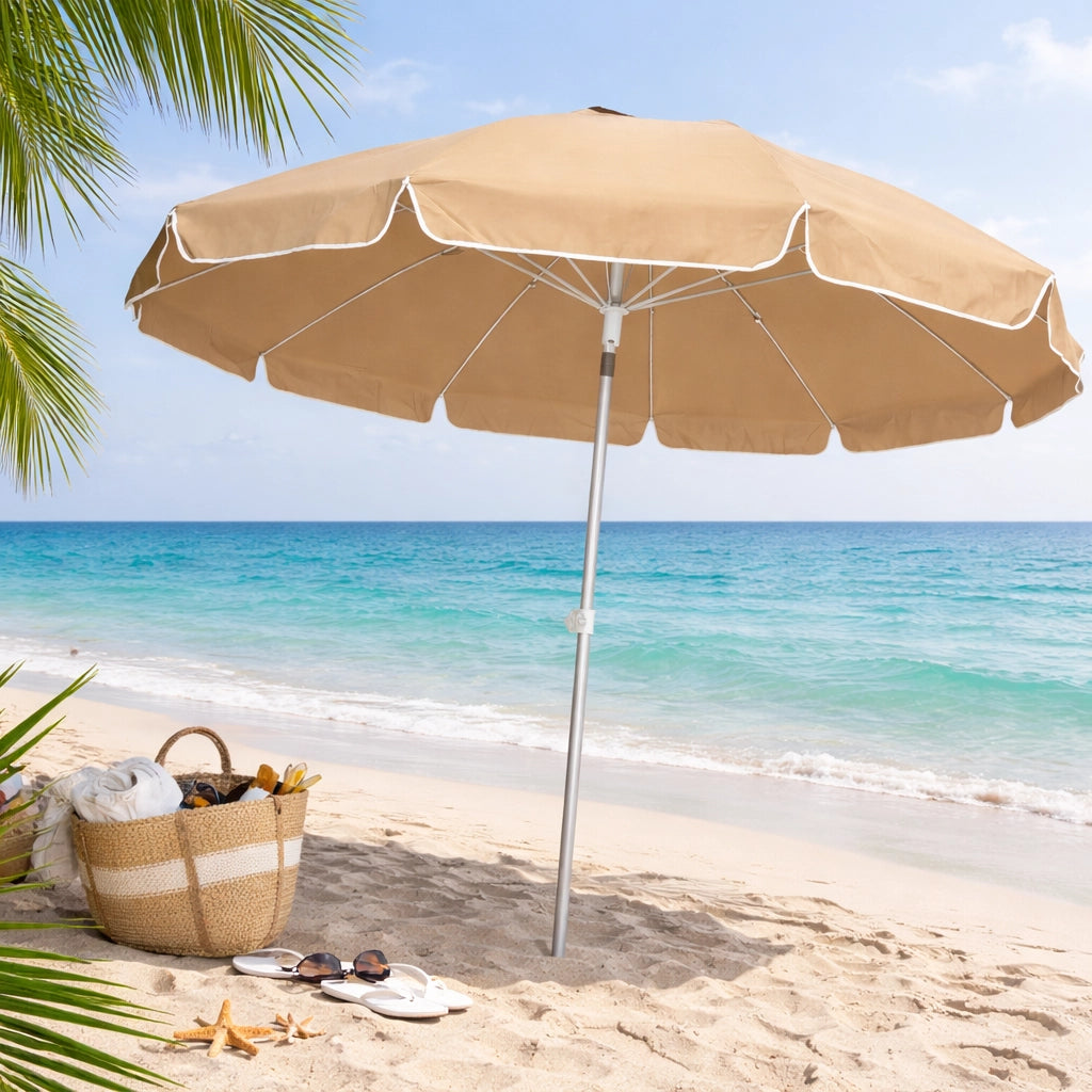 Ombrellone Mare Spiaggia 200 cm 12 Stecche Antivento Alluminio UV50+ Inclinabile Custodia