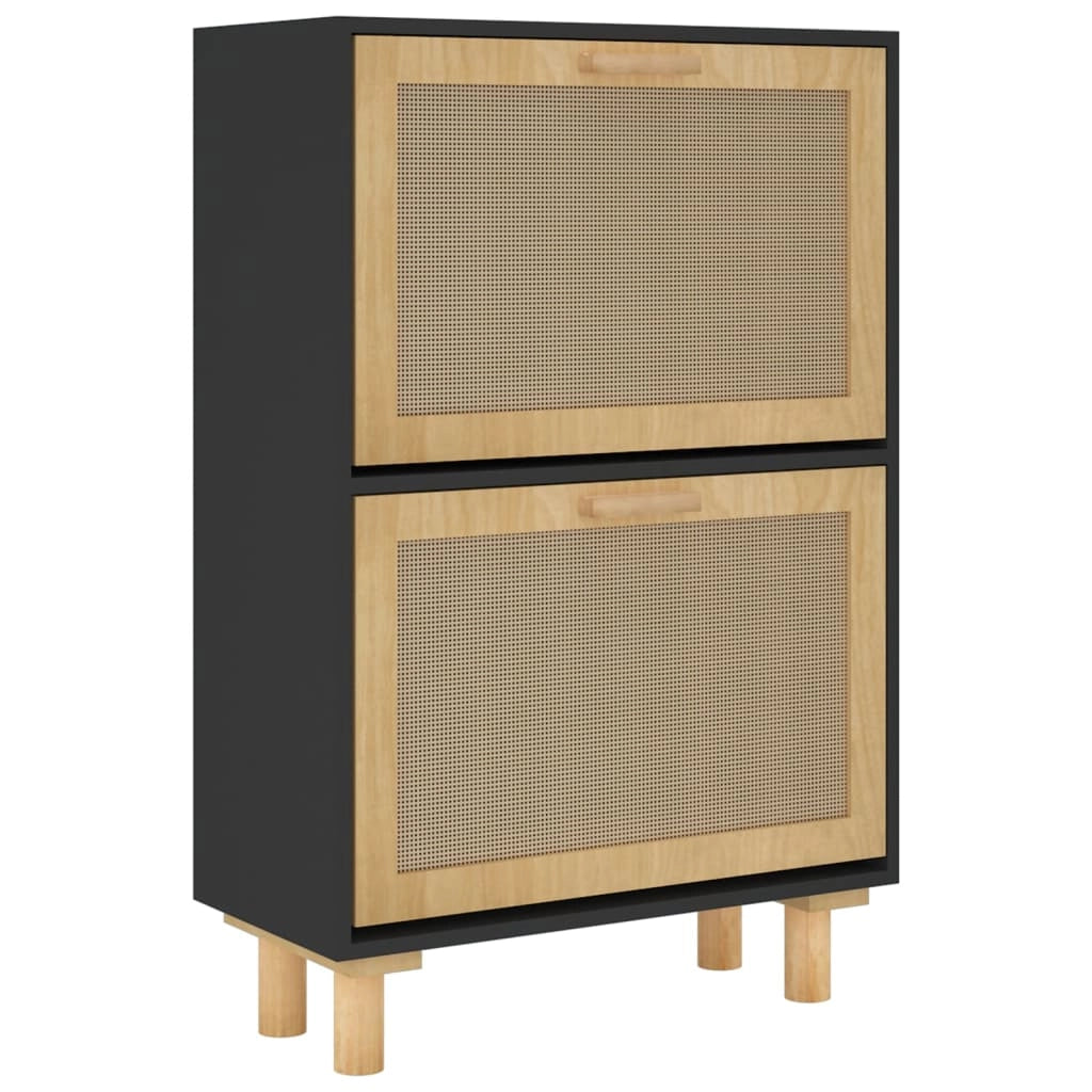 Scarpiera mobile contenitore per scarpe mobile per ingresso/corridoio/soggiorno 52 x 25 x 80 cm legno ingegnerizzato/rattan nero 02_0021977