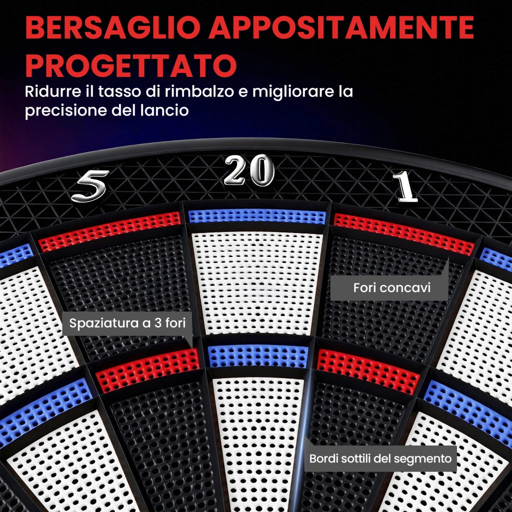 Bersaglio Elettronico 6 Freccette con Punta Morbida Display LCD per 8 Giocatori 18 Giochi e 159 Varianti