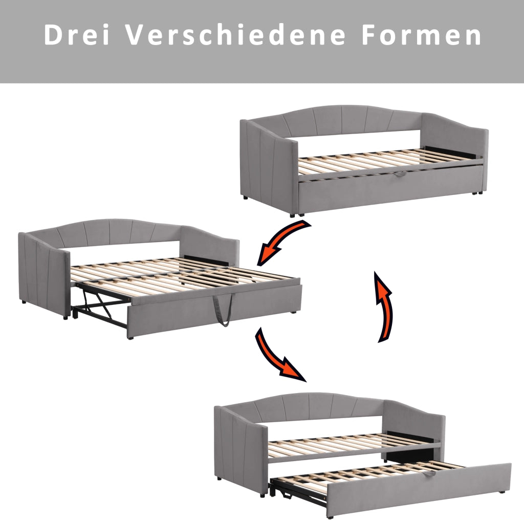 DIVANO LETTO Estraibile 90/180x200 cm Velluto Grigio con rete a doghe