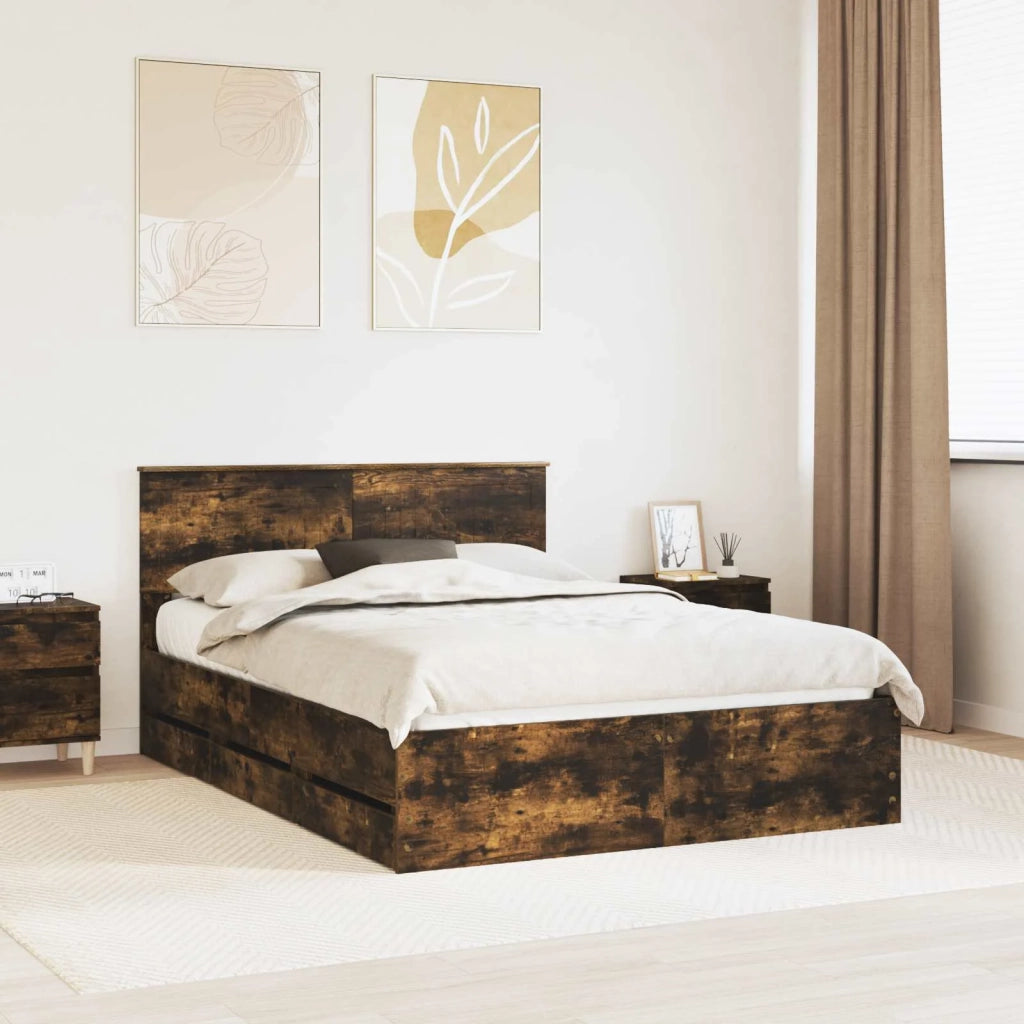 Struttura del letto con cassetto Rovere fumé 140 x 190 cm 3410711