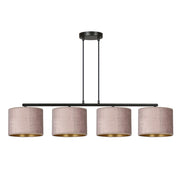 Lampada a sospensione Hilde in acciaio nero e velluto rosa antico