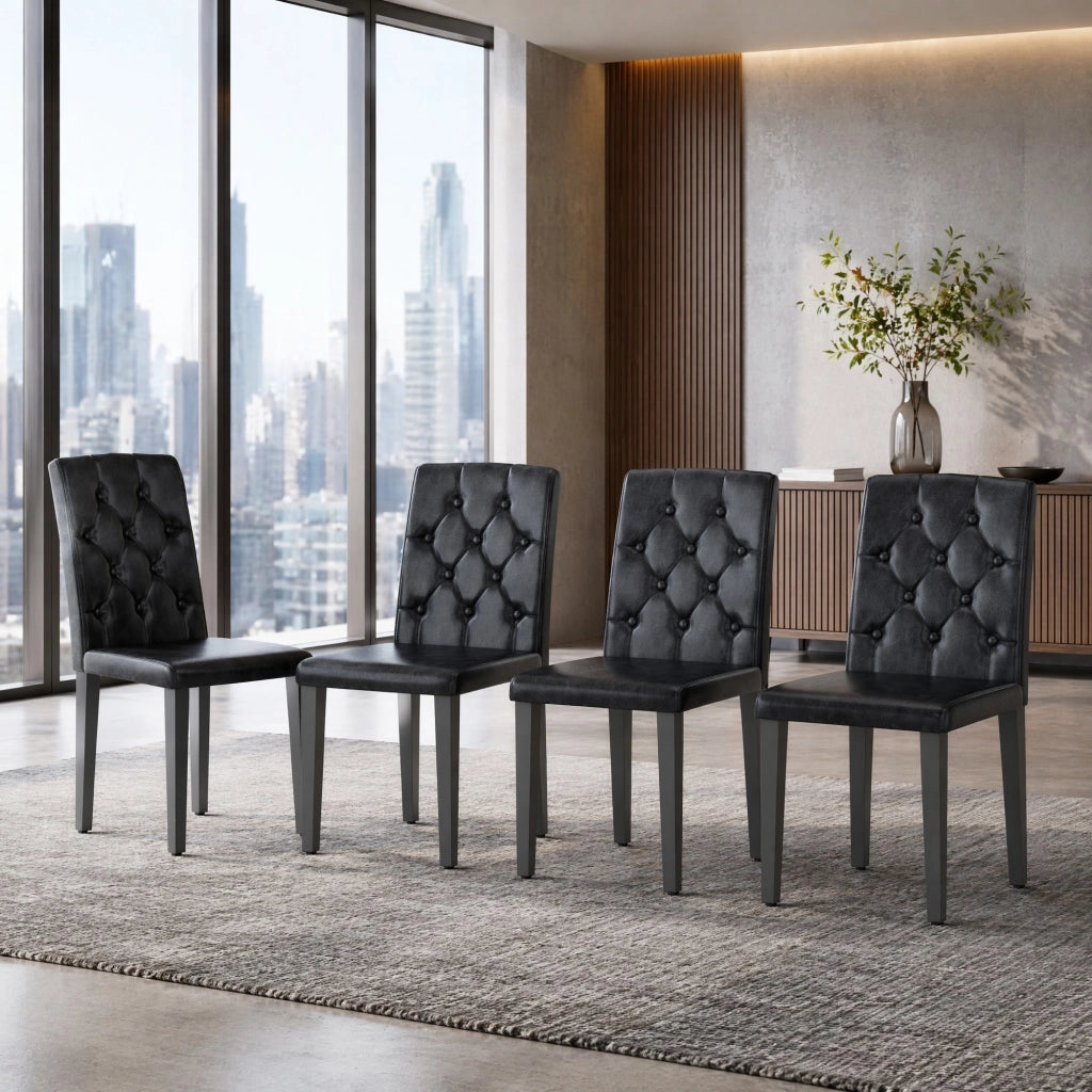 SEDIA da pranzo Set da 4 pezzi in PU nero con gambe in metallo nero