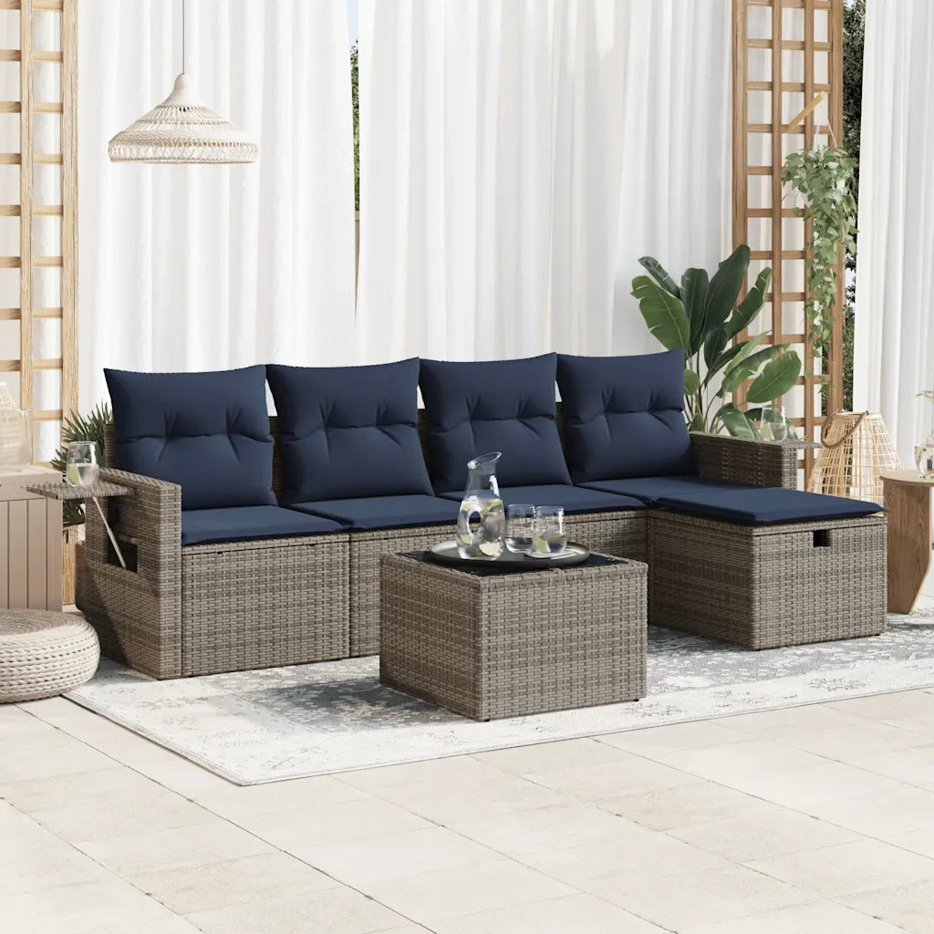 Set Divano da Giardino 6 pz | Set Salotto da Giardino con Cuscini Grigio in Polyrattan