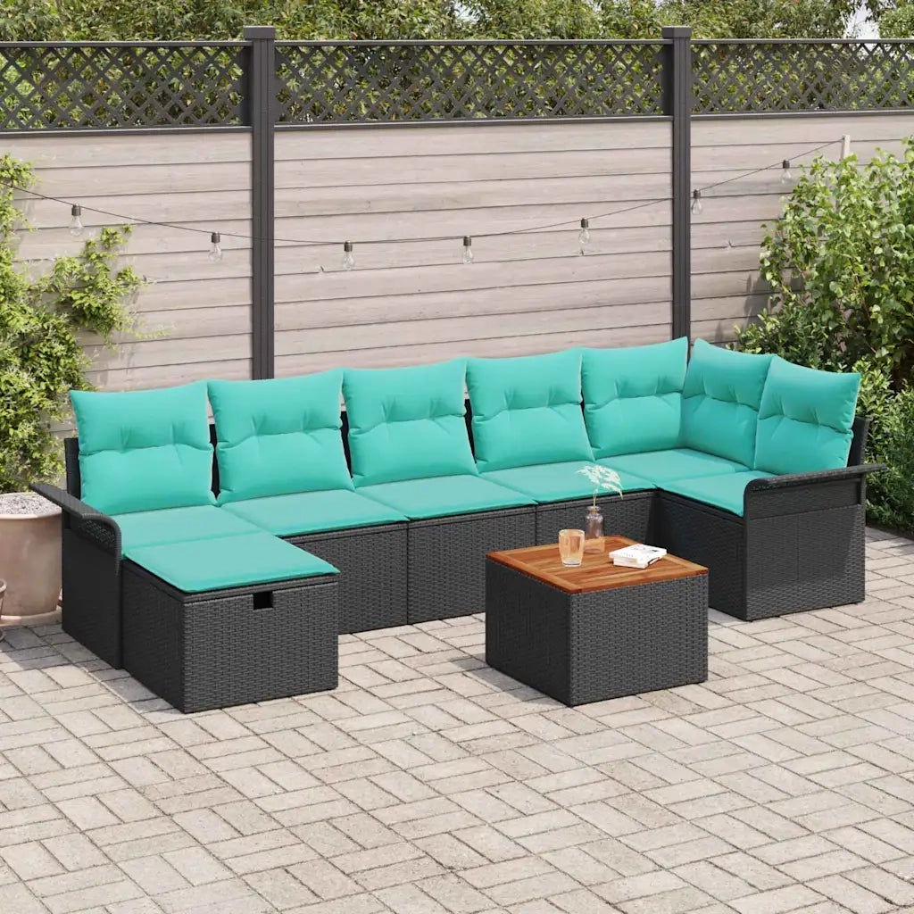 Set Divano da Giardino con cuscino 8 pcs Nero Poly Rattan