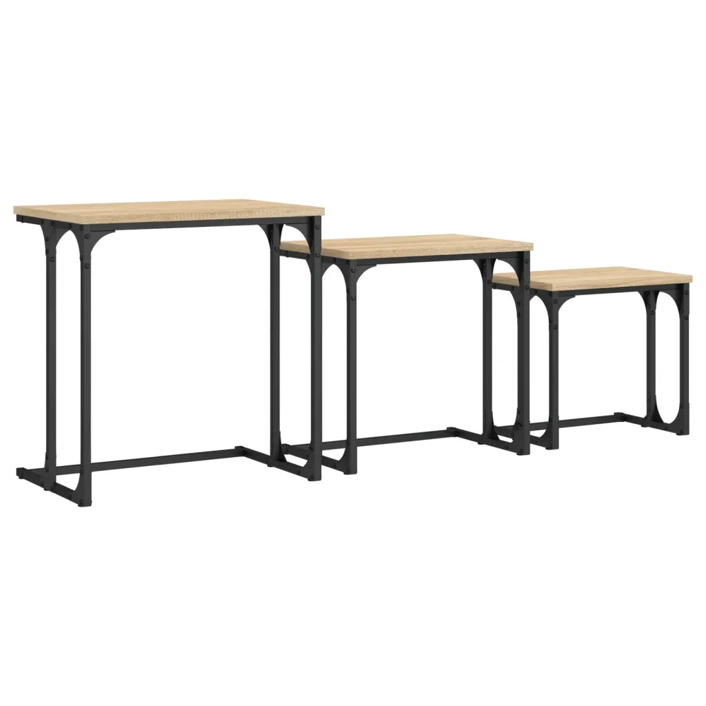 Tavolini Impilabili 3 pz Rovere Sonoma in Legno Multistrato 837818