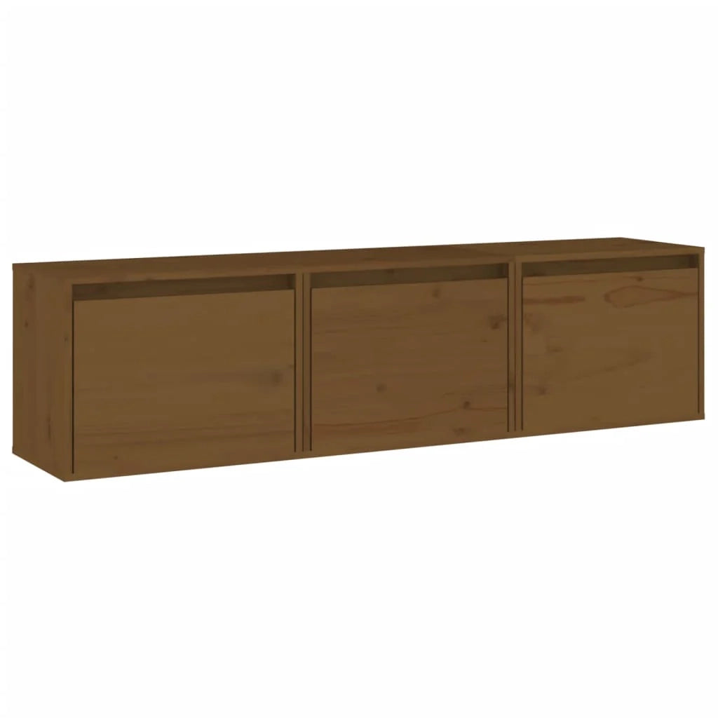 Mobile TV multimediale scaffale TV credenza mobile TV sala da pranzo soggiorno camera da letto 3 pezzi colore miele legno massello di pino marrone 02_0028691