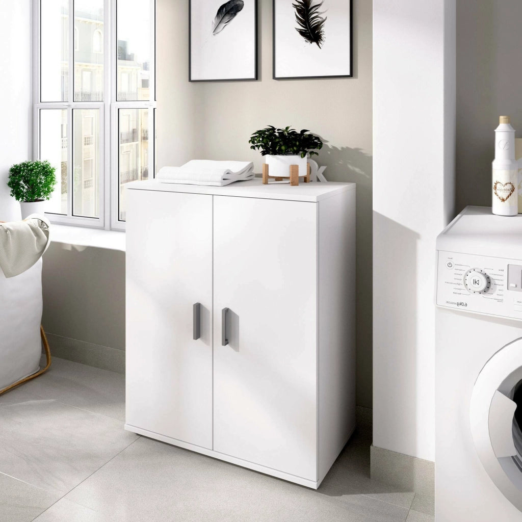 Armadio multiuso Ararat, Mobile multifunzione portascarpe, Armadietto a 2 ante, 61x35h80 cm, Bianco