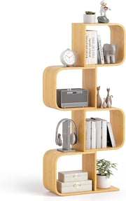Libreria a Forma di S a 4 Cubi, in Bambù con Angoli Arrotondati e Dispositivo Anti-Ribaltamento, Scaffale Aperto per Soggiorno, Angolo e Camera da Letto (4 cubi)