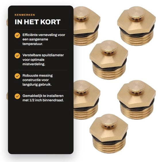 Vernevelingsnozzle 20 Stuks - Messing - Sproeikop Verstelbare - Stofbestrijding - Systeem Buitenkoel - Pressione di Lavoro 80-150 Kpa