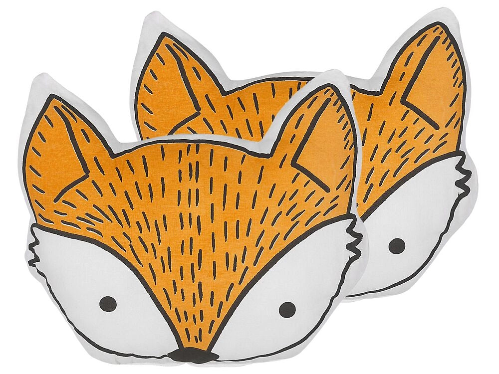 Set di 2 cuscini per bambini in cotone arancione 50 x 40 cm a forma di volpe decorativi per la cameretta con stampa di animale