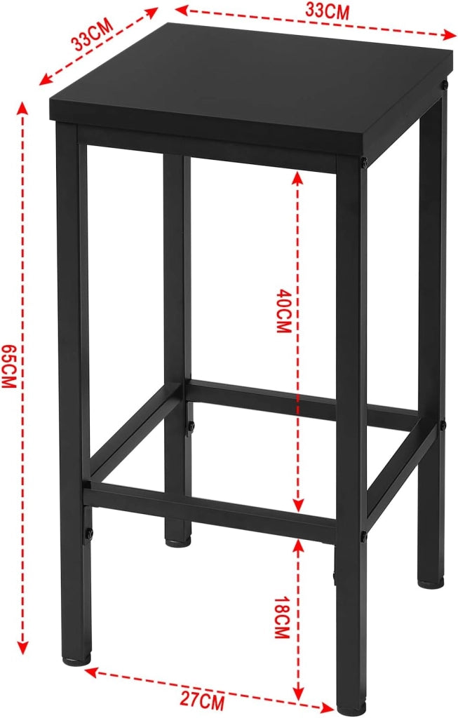 Set di 4 Sgabelli da Bar Industriali con Poggiapiedi, Sgabelli da Cucina senza Schienale, Sedie Alte per Penisola Cucina, Sedile in Truciolato e Telaio in Metallo, 33x33x65cm, nero, 1060BY-4
