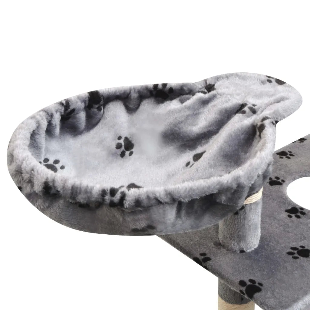 Albero per Gatti Tiragraffi Sisal 150 cm Zampe Stampate Grigio 170486