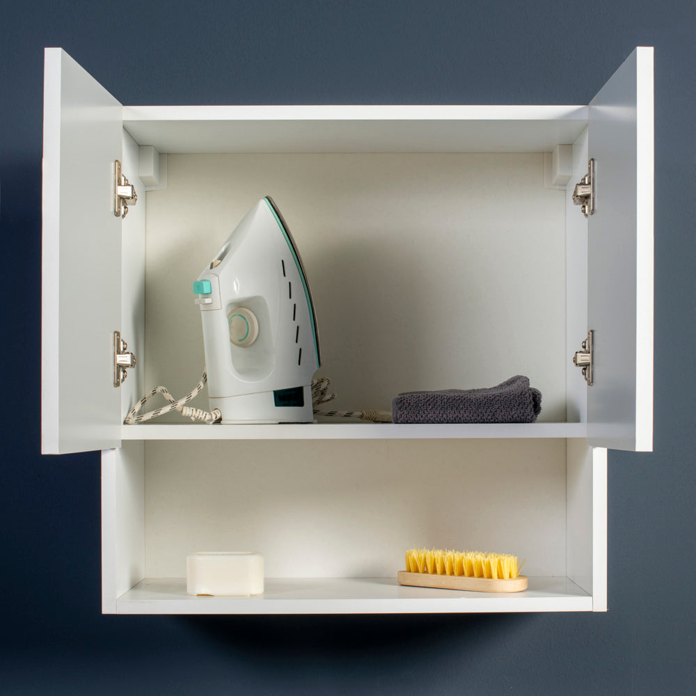 Pensile Bagno Lavanderia con 2 Ante e Vano a Giorno 57,5x27x58 cm in Nobilitato Olmo Bianco