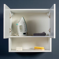 Pensile Bagno Lavanderia con 2 Ante e Vano a Giorno 57,5x27x58 cm in Nobilitato Olmo Bianco