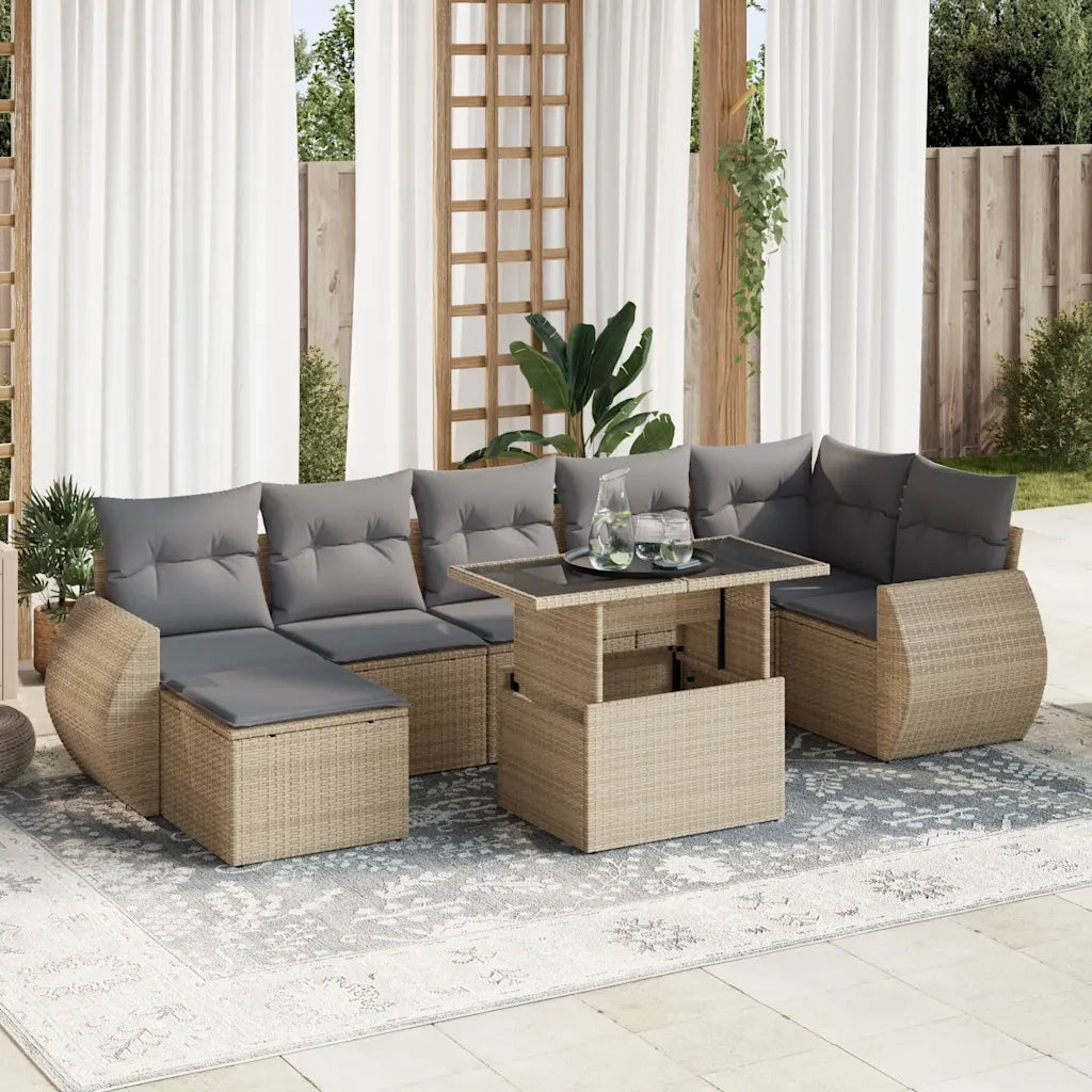 Set Divano da Giardino 8 pz con Cuscini Beige in Polyrattan 3326680