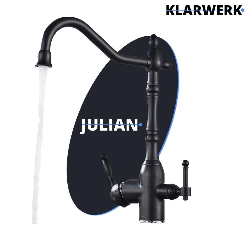 Julián | Estera filtro nero opaco vintage de 3 vías | Grifo  Osmosis Acero Inoxidable Catering Cocina | monomando Retro filtro 360° 3 conexiones