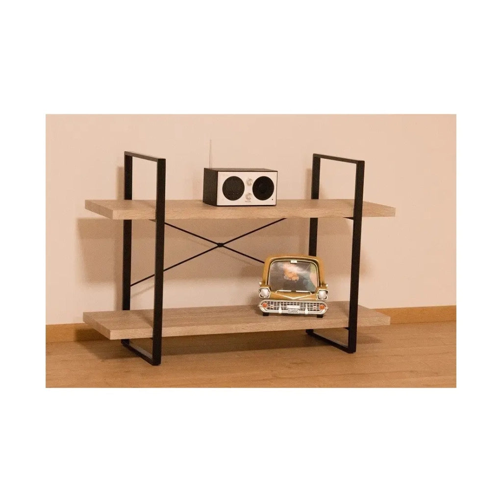 Scaffale industriale SHELVES – 2 ripiani – Legno e metallo – Design loft alla moda