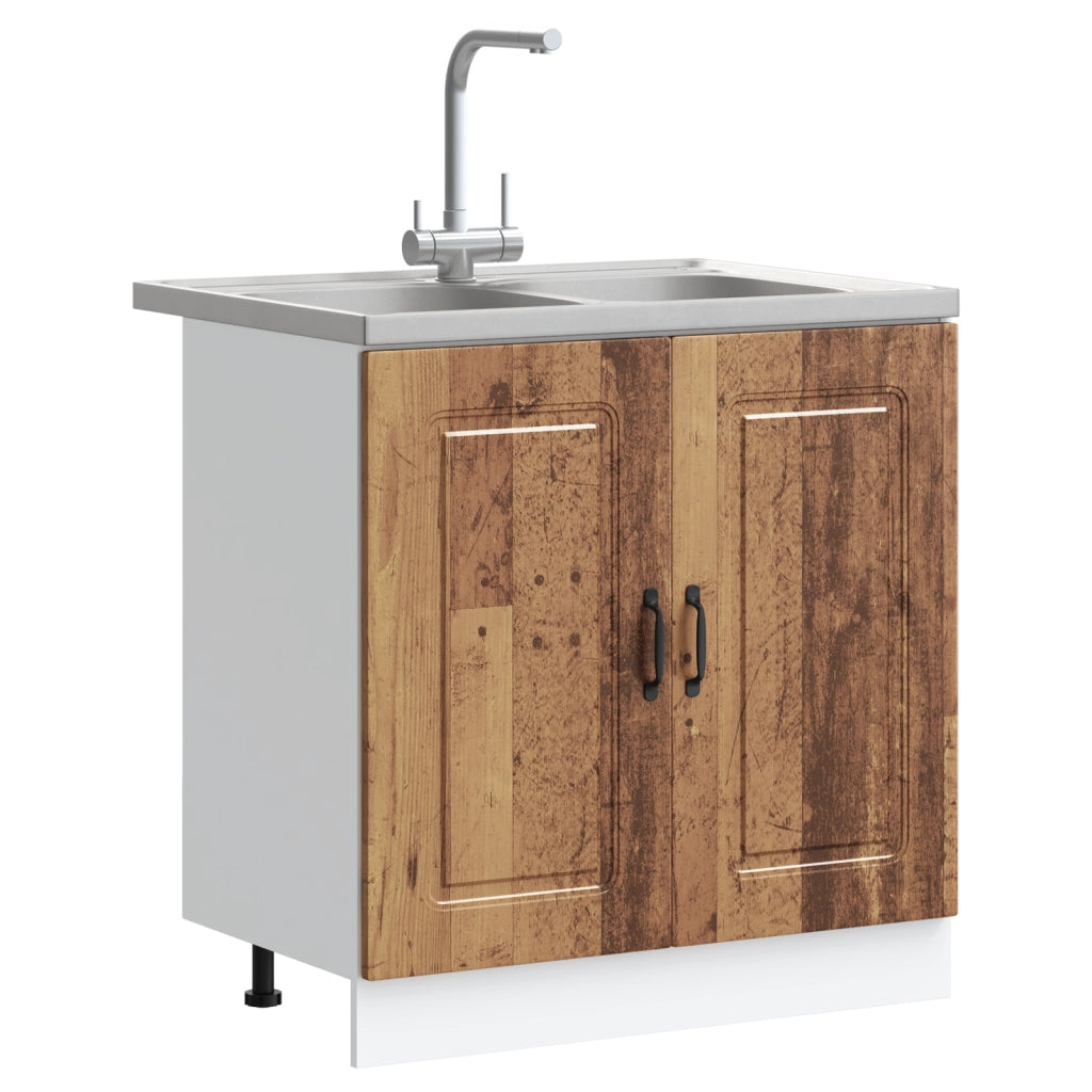 Armadio da Cucina  "Kalmar" con Doppi Lavelli in Legno Vecchio