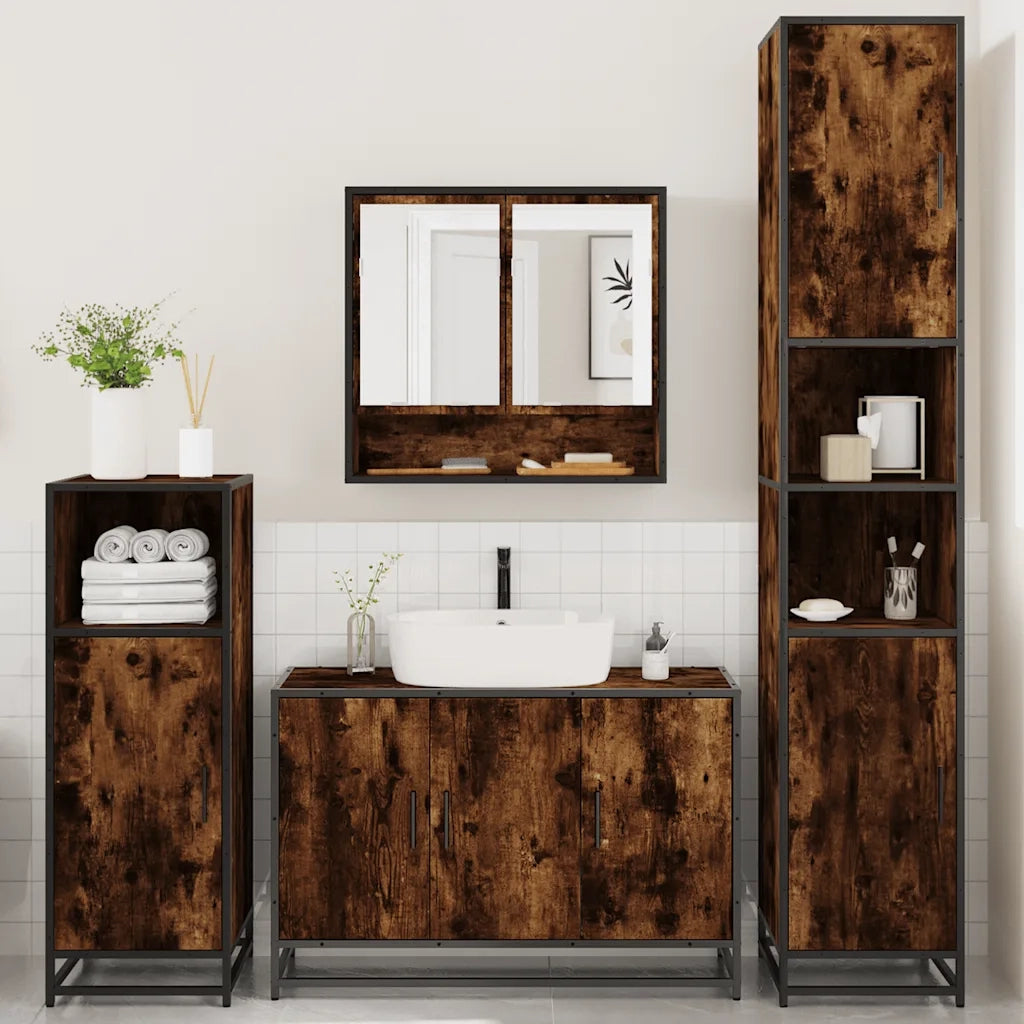 vidaXL Set Mobili da Bagno 4 pz Rovere Fumo in Legno Multistrato