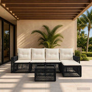 Set Divano da Giardino 6 pz Nero e Bianco Crema polyrattan 3435112