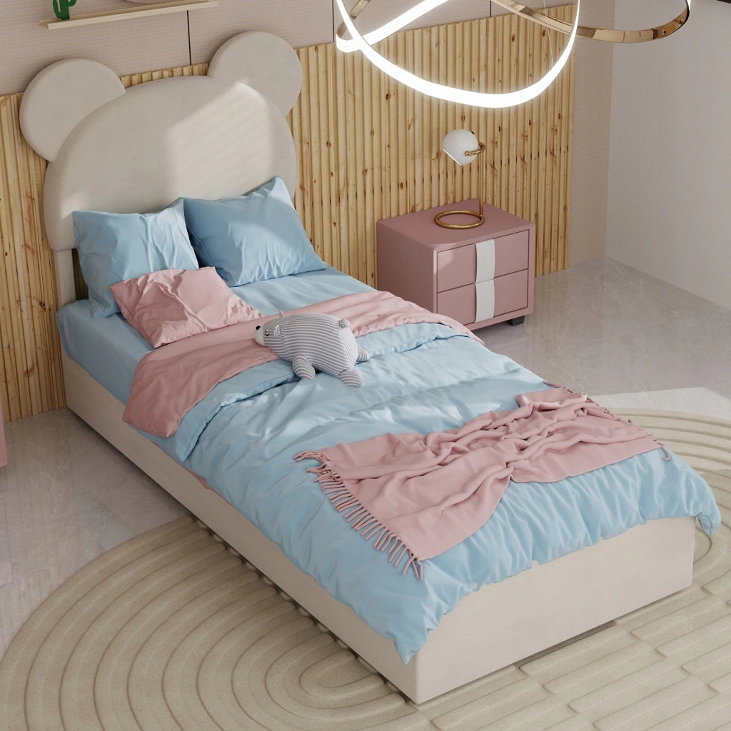 Letto imbottito singolo 90x200 - Xylo - Beige, testiera imbottita