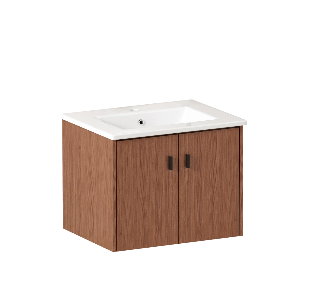 Mobile da bagno 60 cm in legno rosso-bruno con 2 ante soft-close