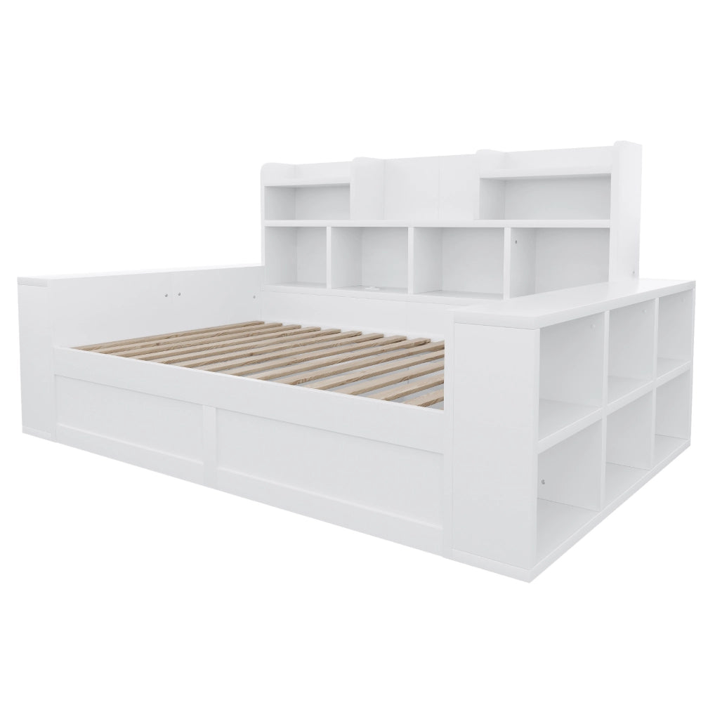 Divano letto 90x200 cm con contenitore idraulico, LED e prese bianco