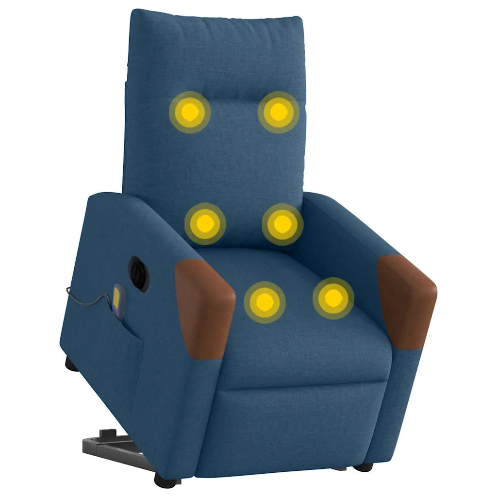 vidaXL Poltrona Alzapersona Massaggi Elettrica Reclinabile Blu Tessuto