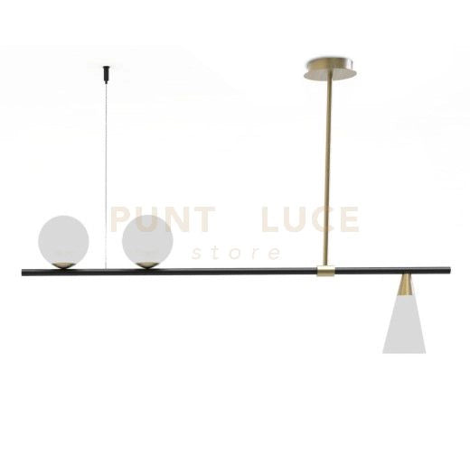 MIKADO-SL Sospensione 3 luci struttura ottone spazzolato e vetro opale lampadine incluse E14 G9