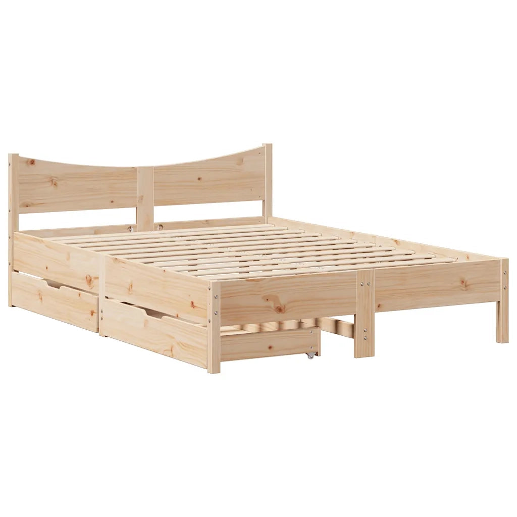 Giroletto con Cassetti-Struttura Letto con contenitore 150x200 cm in Legno Massello di Pino 104265