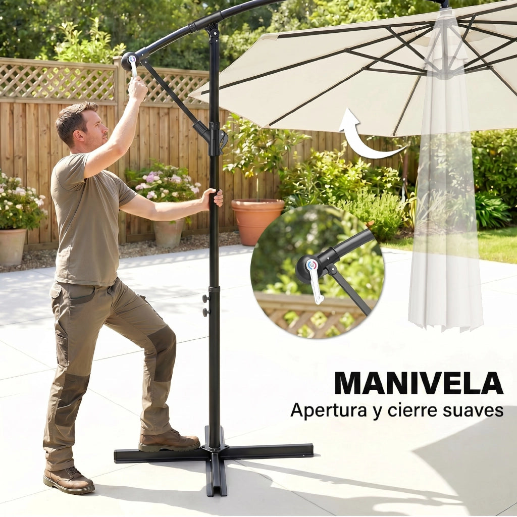 Ombrellone da Giardino 295 cm Parasole Eccentrico Inclinabile ¨C Zephmum ¨C Crema Acciaio