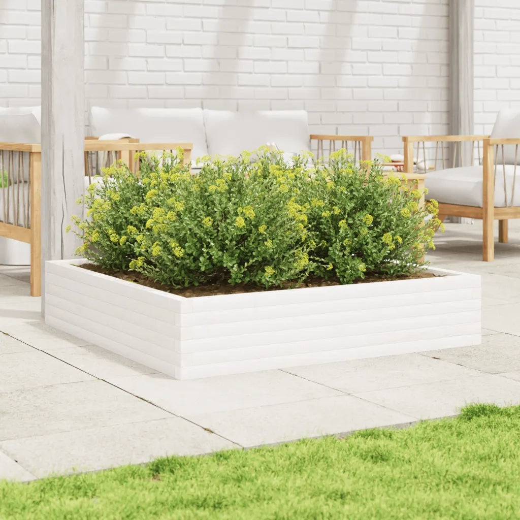 Fioriera da Giardino-Vaso da Esterno Bianca 110x110x23cm Legno Massello di Pino