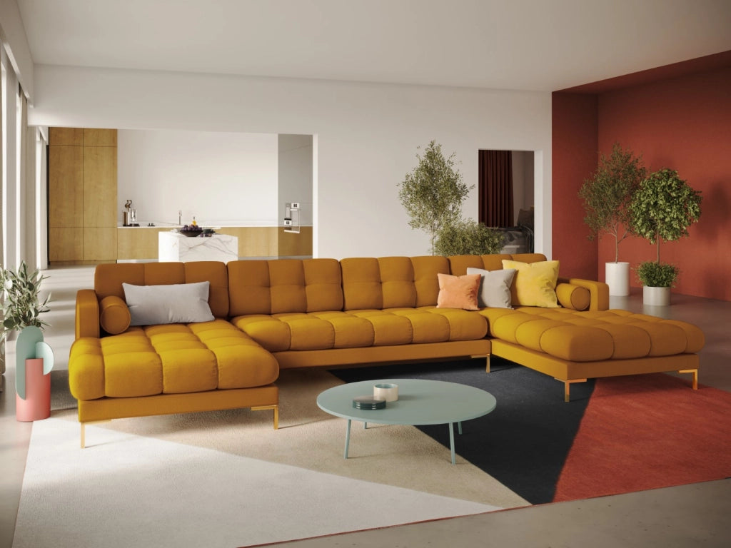 Cosmopolitan Design - Divano panoramico "Bali" 7 posti in tessuto strutturato giallo 