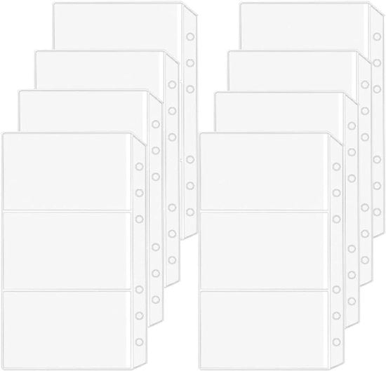 Borsa A6 senza cerniera, budget per contanti, colla trasparente PVC con 6 anelli, borsa per contanti senza cerniera, organizzatore per inserti fogli e carte fotografiche.