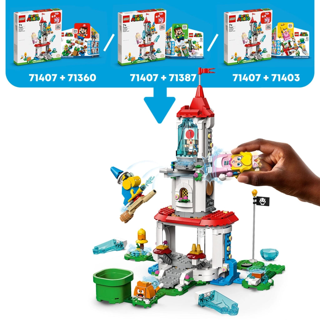 LEGO 71407 Super Mario La Torre di Ghiaccio e il Costume del Gatto Pesca, Set di Espansione, Minifigure di Rospo, Castel