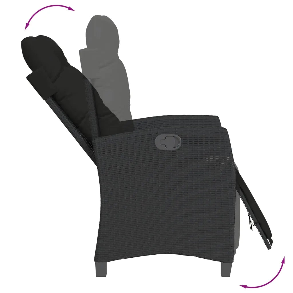 Set da Pranzo da Giardino 3 pz con Cuscini Nero in Polyrattan 3212967