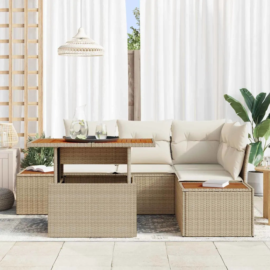 Set da Pranzo per Giardino con cuscino 5 pcs Beige e Crema