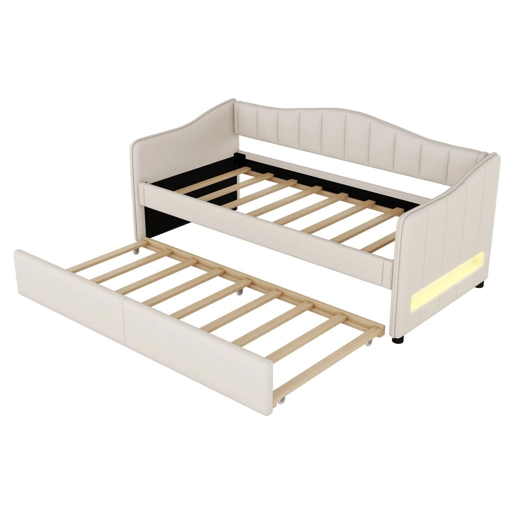 Letto di Giorno con Letto Estraibile ¨C MINIMAL ¨C Tessuto Beige, 90x200 cm