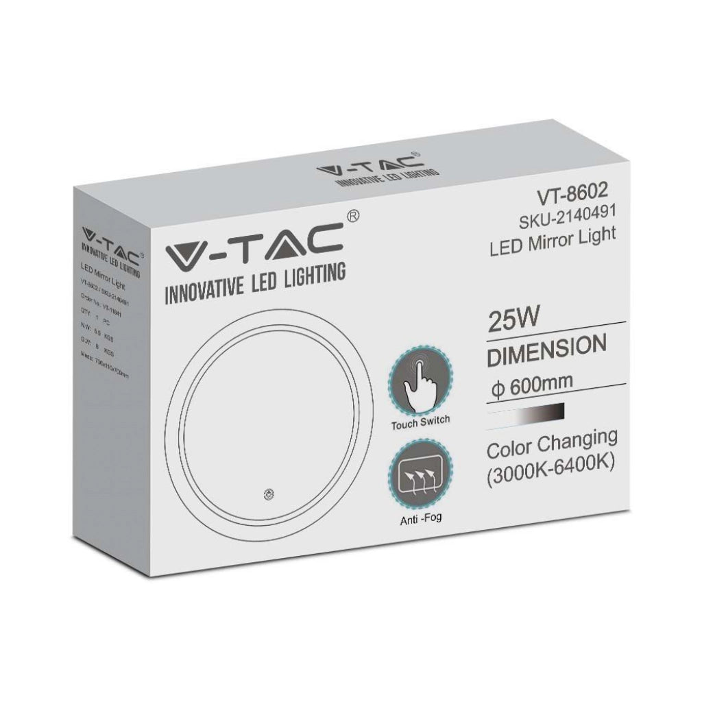 Specchio LED da 25 W ROURO LIGHT con interruttore touch CCT mutevole D: 600mm