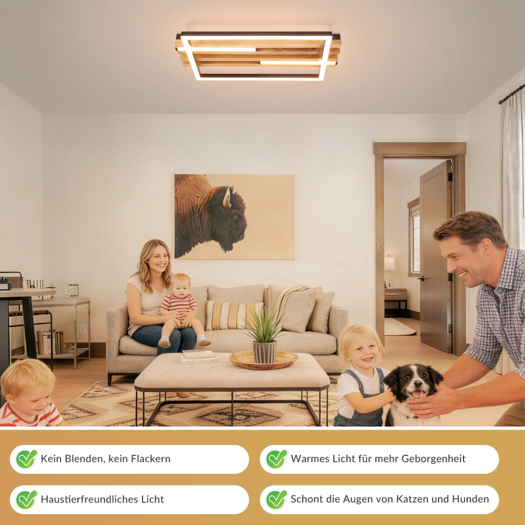ZMH Lampada da Soffitto LED Legno 24W 38cm Luce Calda Nero Rettangolare Moderna per Camera da Letto Soggiorno